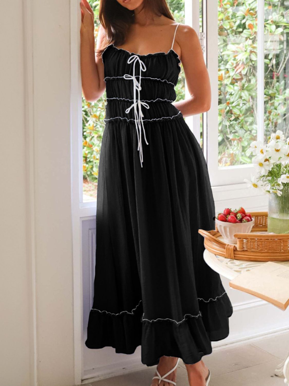 Devine Frill Ruffled Hem Midi Cami Dress - felvior