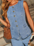 Button Down Denim Vest - felvior