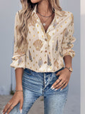 Perfee Printed Collared Neck Long Sleeve Shirt - felvior