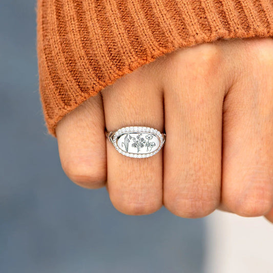 Flower Epoxy Gum Oil Inlaid Zircon Ring - felvior