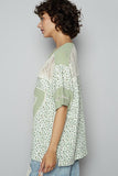 POL Number Floral Crochet Button Detail Half Sleeve Top - felvior