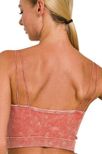 Zenana Washed Ribbed Seamless Double Strap Brami