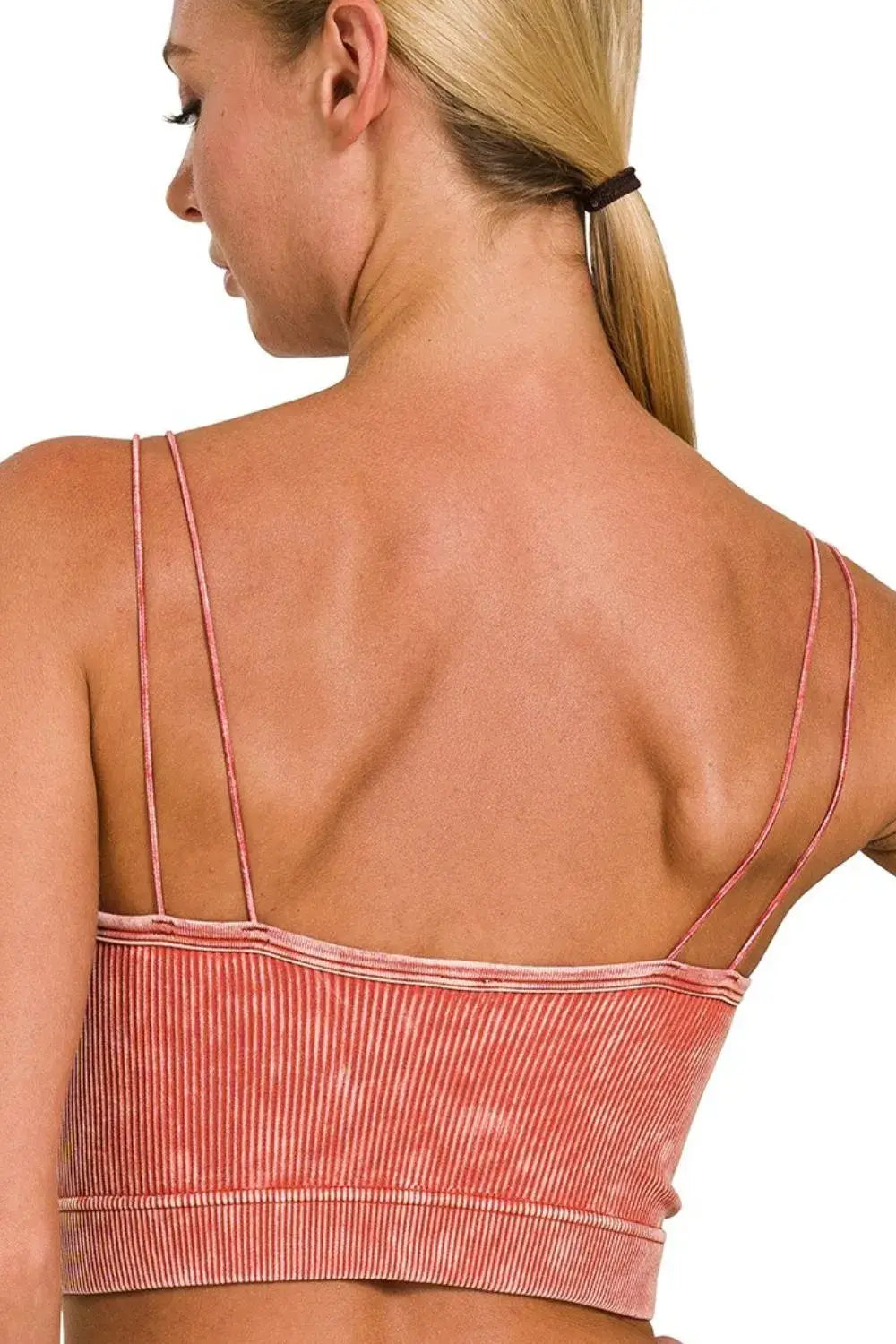 Zenana Washed Ribbed Seamless Double Strap Brami