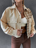 Snap Down Color Block Plaid Jacket - felvior