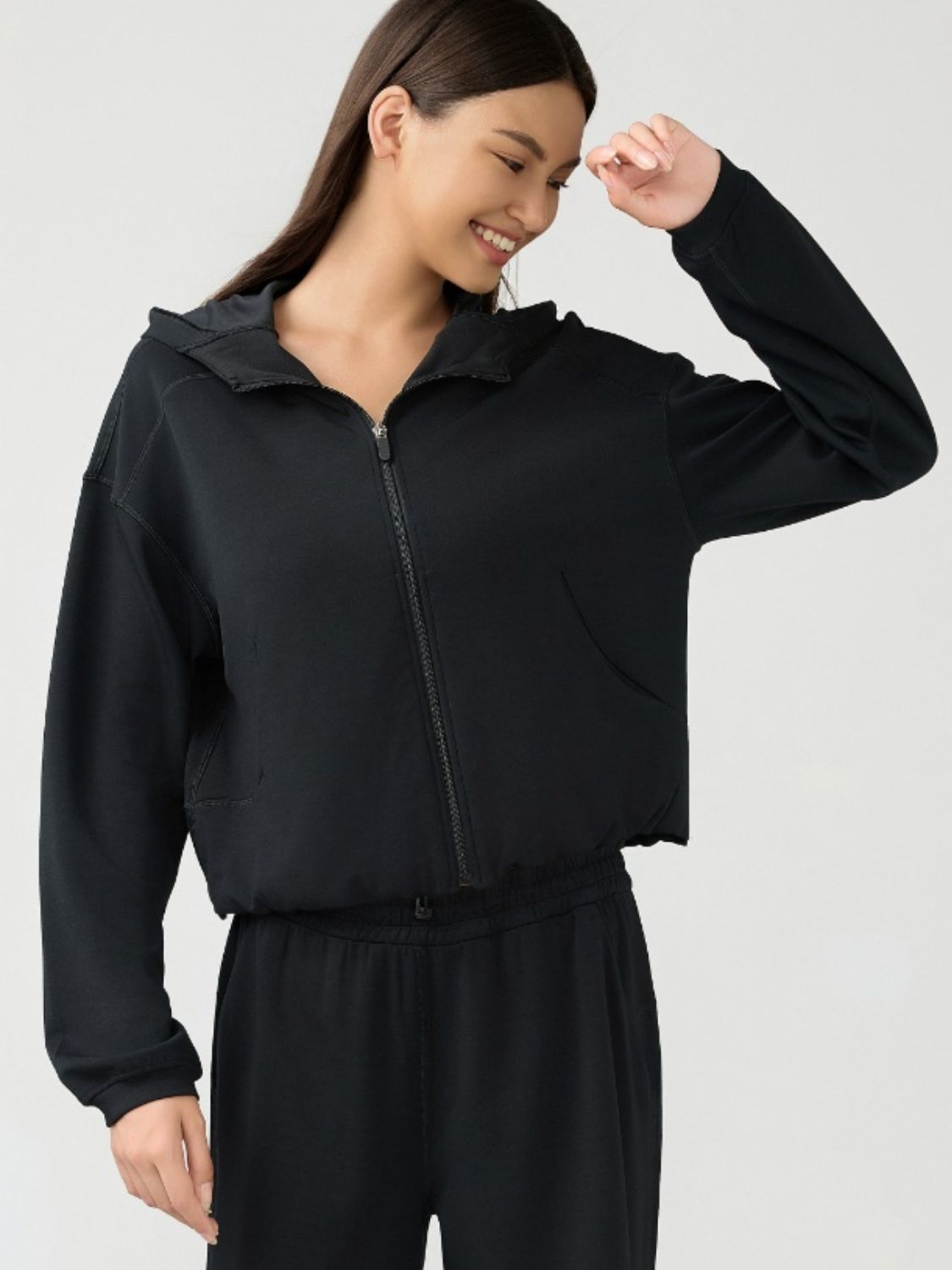 Millennia Zip Up Dropped Shouder Active Hooded - felvior