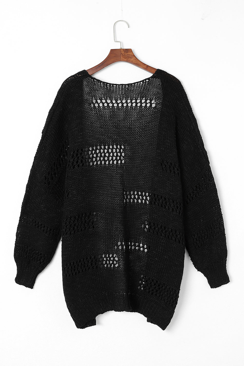 Openwork Open Front Long Sleeve Cardigan - felvior