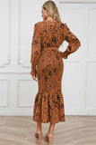 Printed V-Neck Smocked Midi Dress - felvior