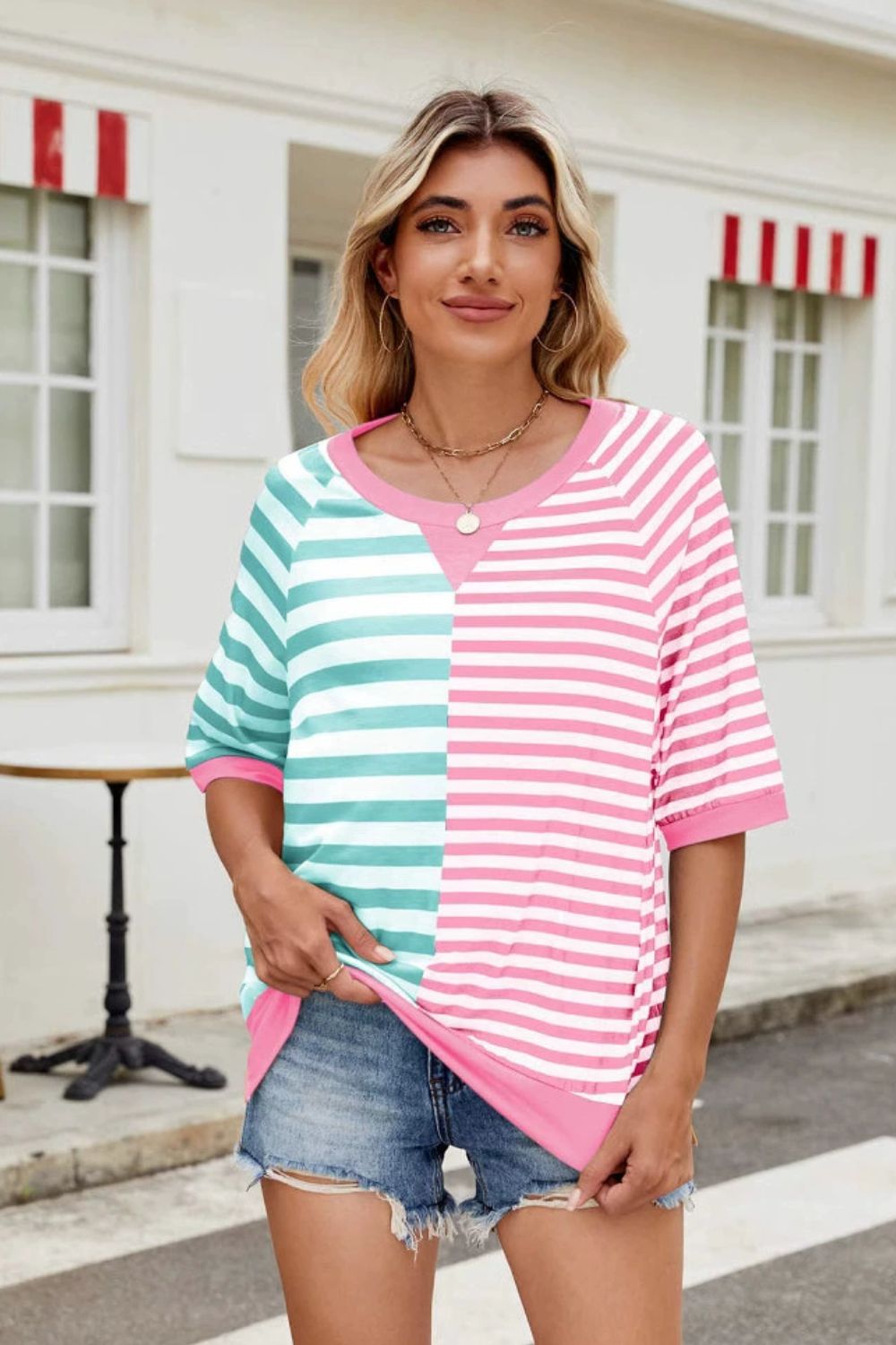 Striped Round Neck Half Sleeve T-Shirt