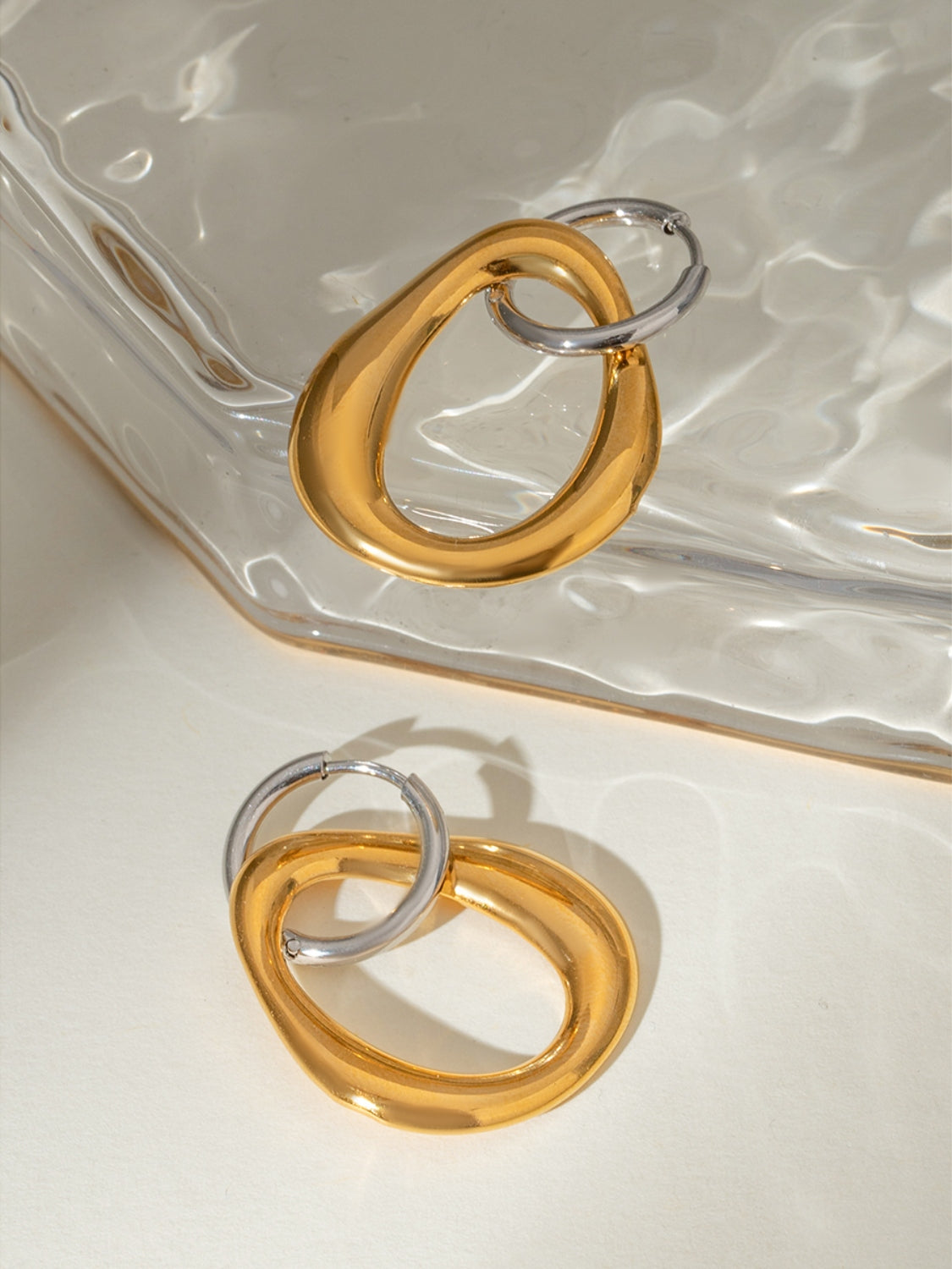 18K Gold-Plated Stainless Steel Contrast Asymmetrical Earrings - felvior