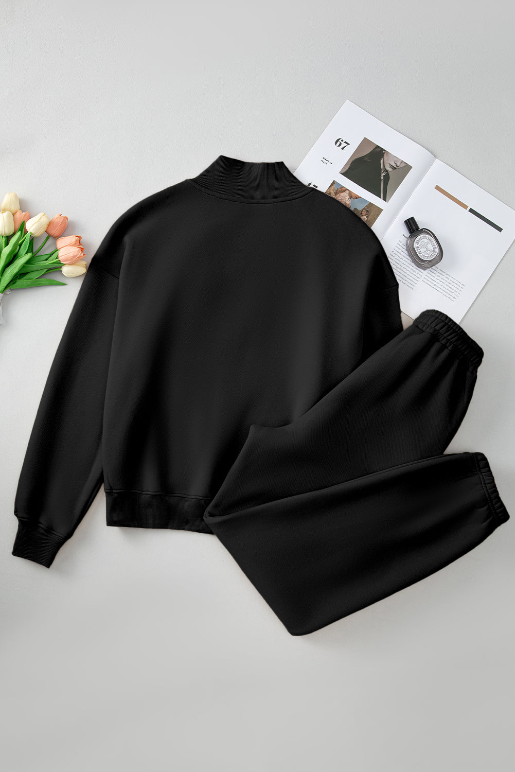 Quarter Zip Long Sleeve Top and Pants Set - felvior