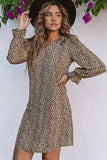 Leopard V-Neck Long Sleeve Dress - felvior