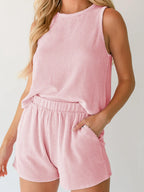 Round Neck Sleeveless Top and Shorts Set