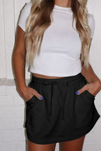 French Terry Drawstring Mini Skort with Pockets