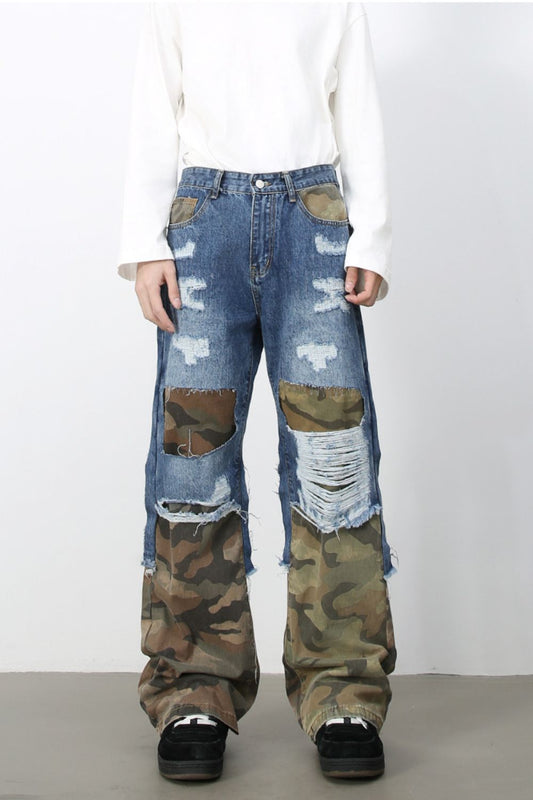 Men's Distressed Camouflage Jeans - felvior