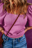 Textured Square Neck Half Sleeve Top - felvior