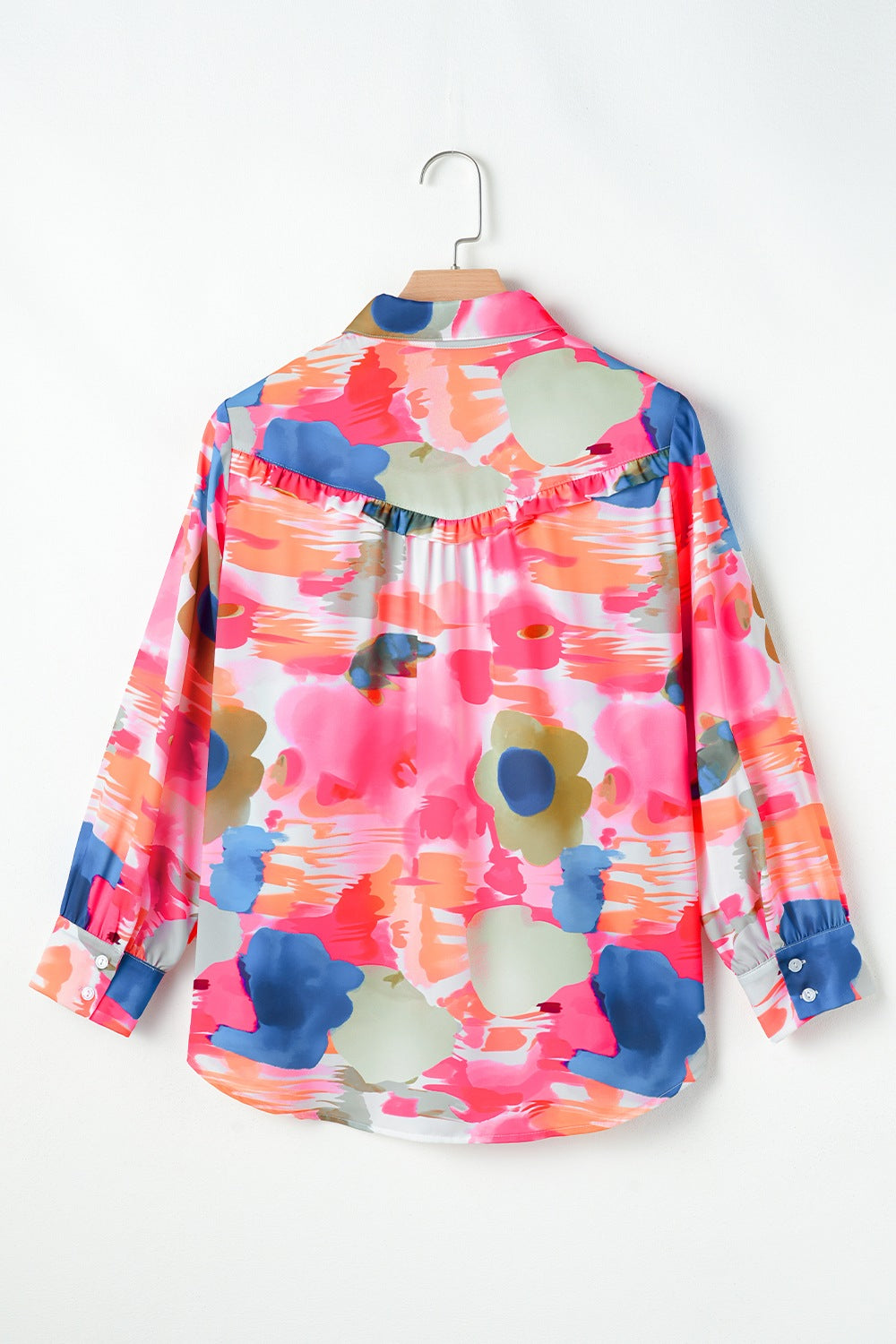 Abstract Print Collared Neck Long Sleeve Shirt - felvior