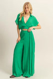 HYFVE Kimono Sleeve Crop Top and Wide Leg Pants Set - felvior
