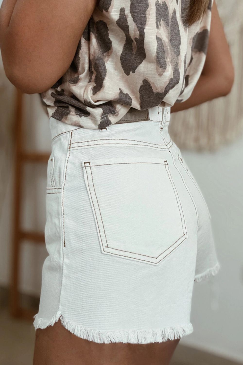 Raw Hem High Waist Denim Shorts - felvior