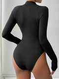 Perfee Half Zip Long Sleeve Bodysuit - felvior
