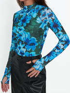 Floral Mock Neck Long Sleeve T-Shirt