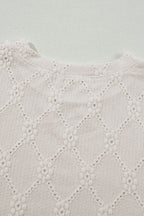 Eyelet Round Neck Short Sleeve Blouse