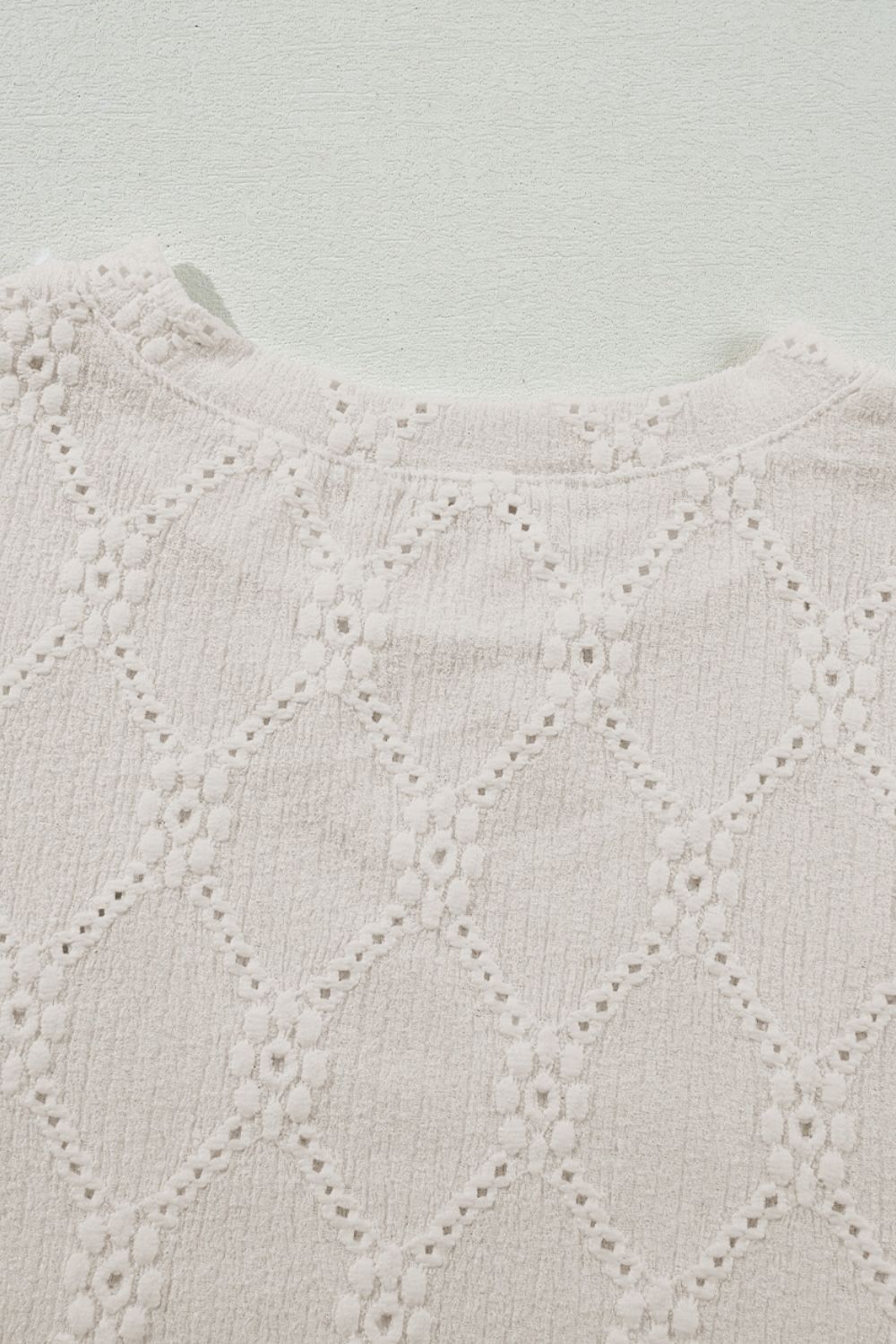 Eyelet Round Neck Short Sleeve Blouse