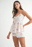 MABLE Stripe Embroidered Peplum Cami and Shorts Set - felvior