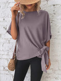 Knotted Round Neck Half Sleeve Blouse - felvior