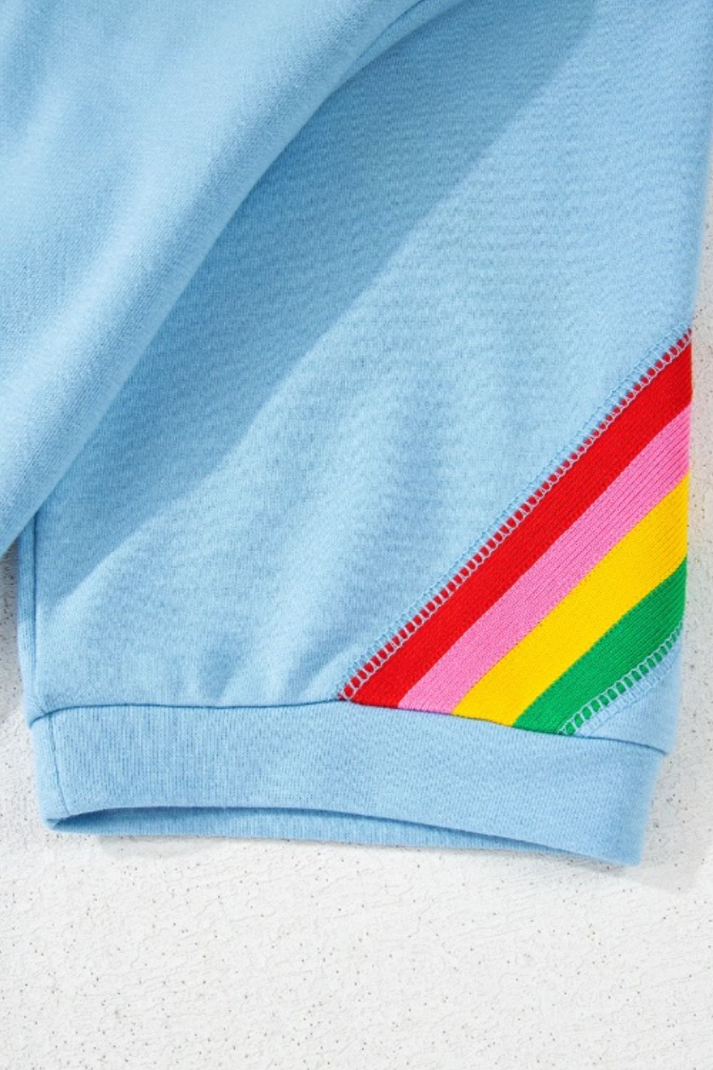 Rainbow Collared Short Sleeve Top and Shorts Set - felvior