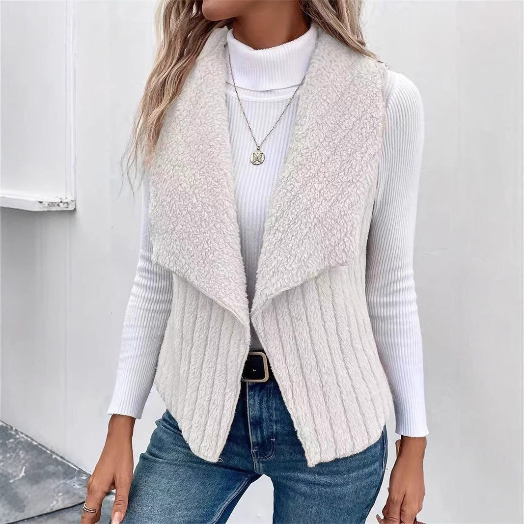 Open Front Fuzzy Vest Coat - felvior