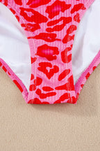 Leopard Cutout Ribbed Side Drawstring One-Piece Swimsuit