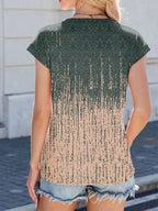 Printed Round Neck Cap Sleeve Top