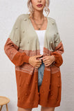 Pompom Color Block Open Front Cardigan - felvior