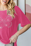 Heimish Full Size Rhinestone Butterfly Round Neck Short Sleeve T-Shirt Plus Size