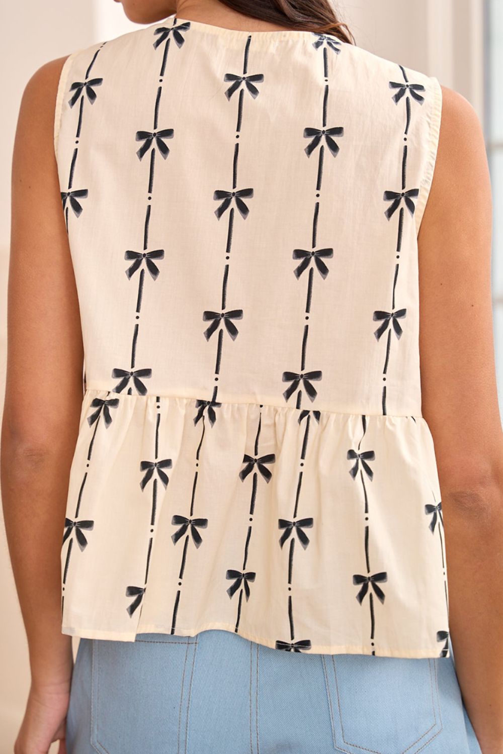 Tied Front Bow Print Peplum Tank