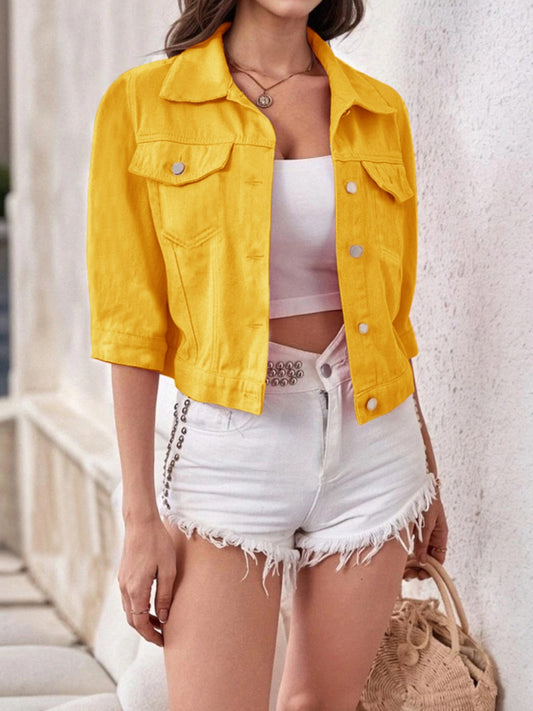 Full Size Cropped Denim Jacket Plus Size - felvior