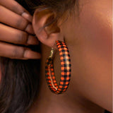 Plaid PU Leather Hoop Earrings - felvior
