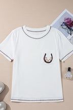 RODEO Horseshoe Embroidered Patch Pocket T-Shirt