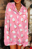 Santa Collared Neck Long Sleeve Top and Shorts Lounge Set - felvior