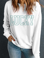 LUCKY Graphic Round Neck Long Sleeve Sweatshirt