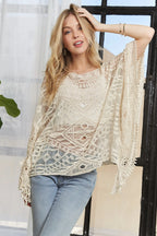 ADORA Boat Neck Crochet Lace Cover Up