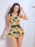 Ruched Printed Sweetheart Neck Two-Piece Swim Set - felvior