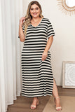 Plus Size V-Neck Side Slit Maxi Dress - felvior
