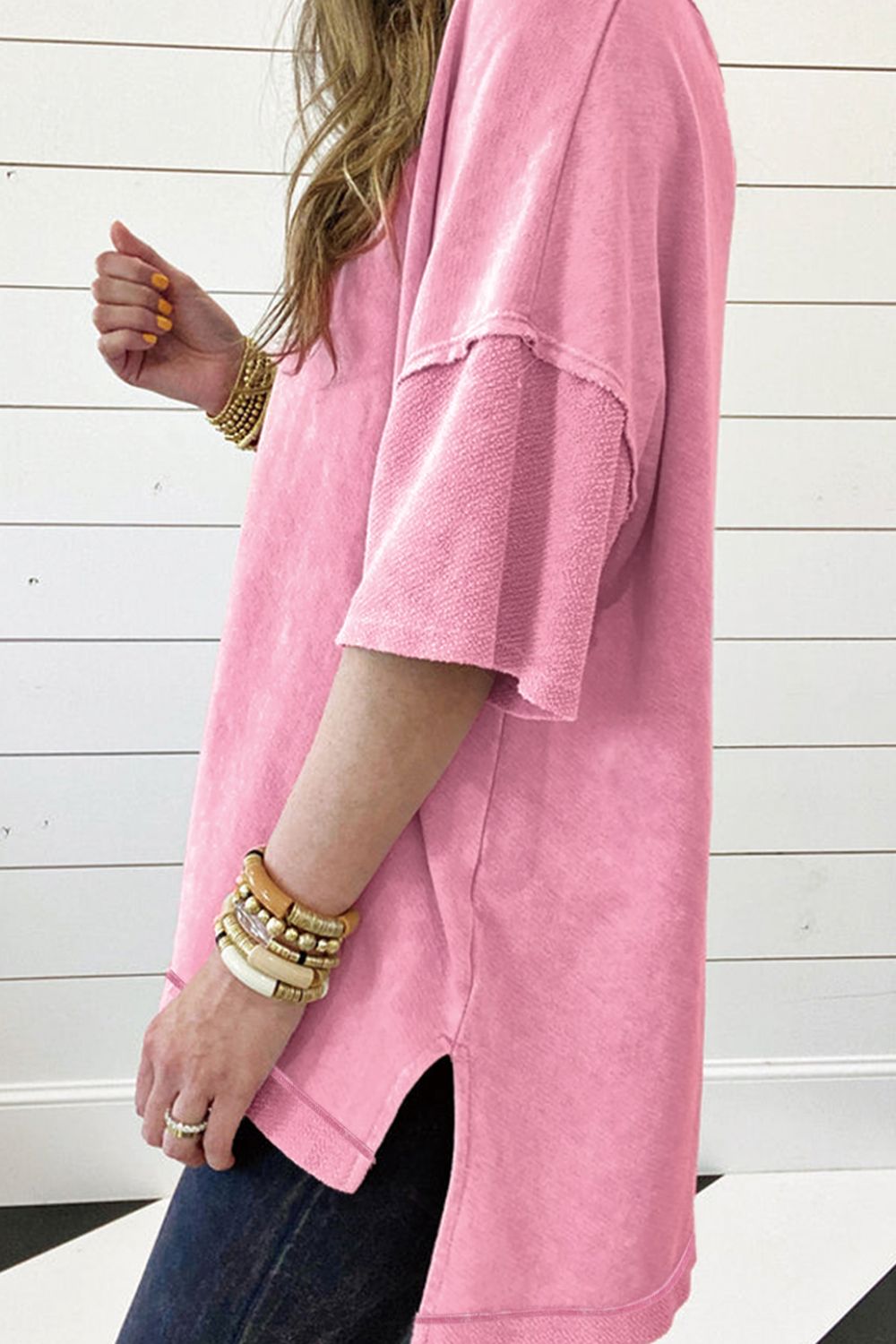 Mineral Wash Drop Shoulder Round Neck T-Shirt