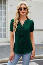 Notched Short Sleeve Blouse