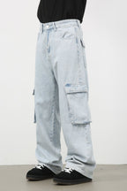 Men's Wide Leg Jeans with Cargo Pockets