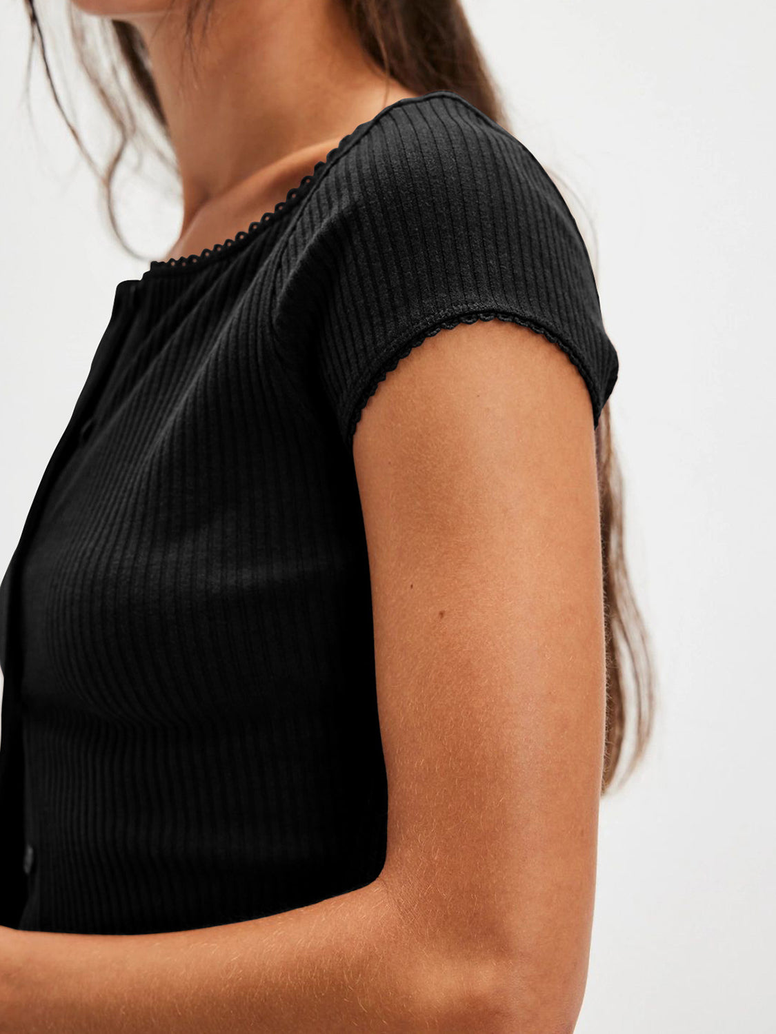 Lovelet Round Neck Button Up Short Sleeve Top - felvior
