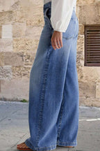 Pocketed Embroidered Straight Leg Jeans