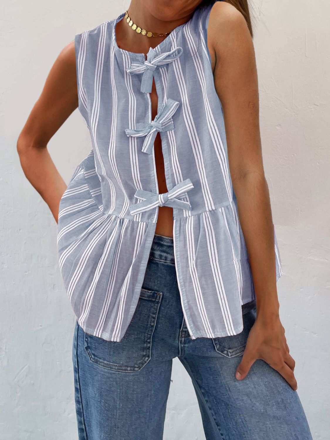 Tied Striped Round Neck Tank Main image
