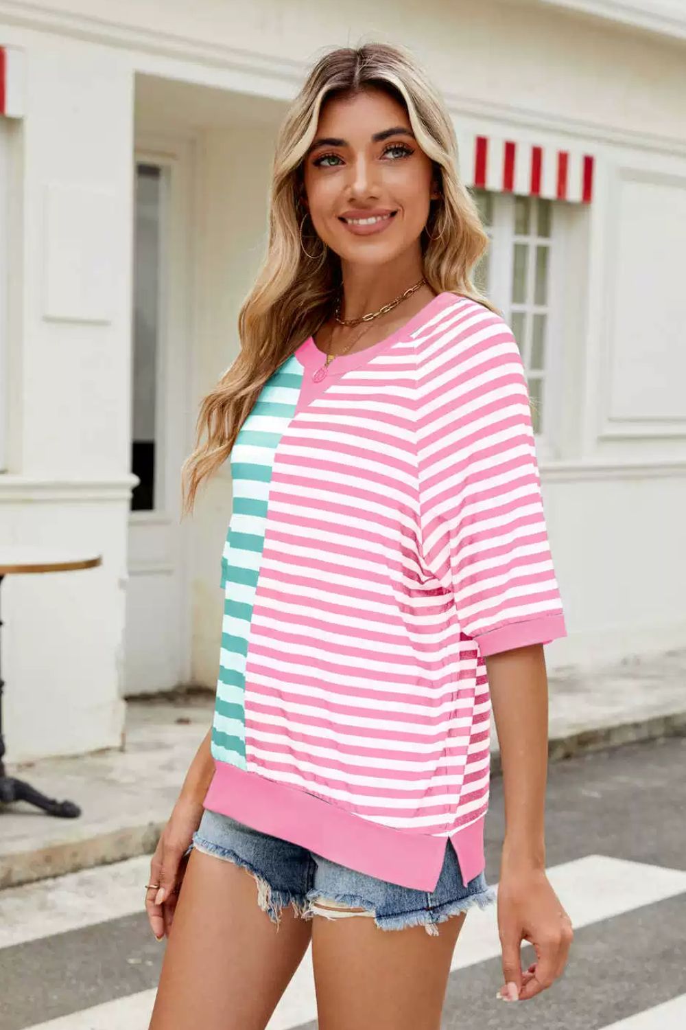 Striped Round Neck Half Sleeve T-Shirt